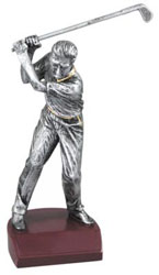 Silver/gold Golfer swinging w/red base